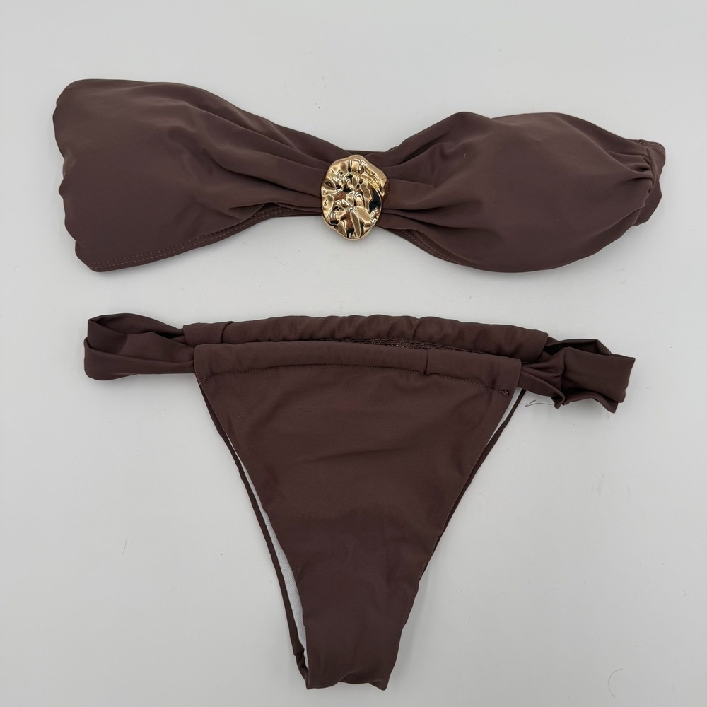 SHEIN Brown Strapless Bikini Women's Medium Top And Bottom Swim Suit